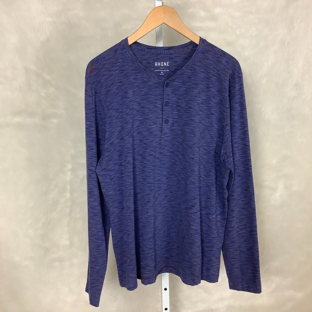 Rhone Men's Heather Blue Space Dye Pima Cotton Henley Shirt XL